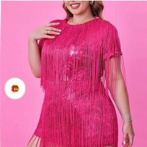 Xpluswear Pink Fringe Sequin Dress